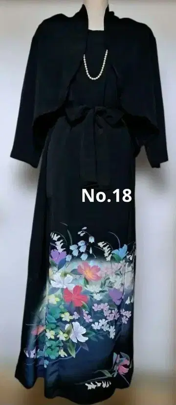 블랙 전통 예복 기모노 볼레로 포함 롱 드레스