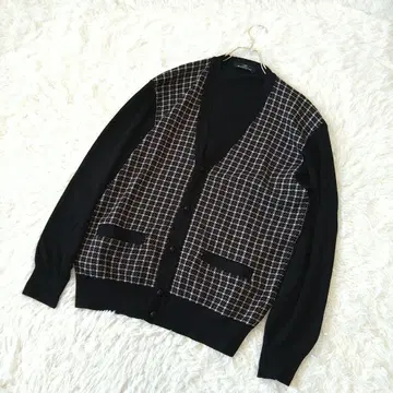 새상품급 Aquascutum 클럽 체크 무늬 가디건 울 실크 L 일본제