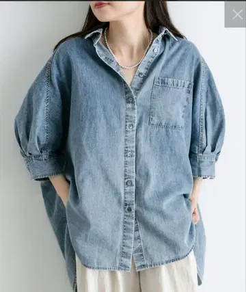 미사용 택 포함 24년 SS 퓨어세신 데님 셔츠 블라우스