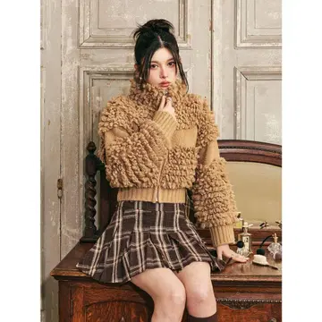 darich 사이드 벨트 체크 미니 스커트 브라운
