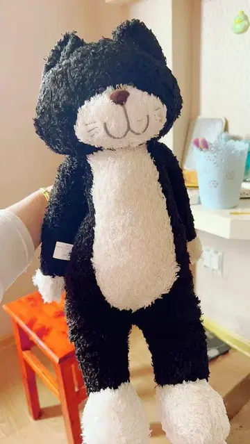 고양이형 봉제 인형 중형 블랙 앤 화이트