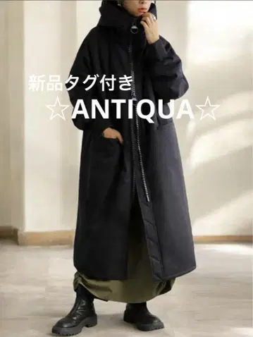 새상품 [ antiqua 안티카 ] 빅 지퍼 롱 코트 블랙
