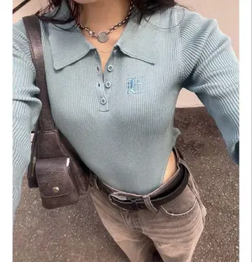 EVRIS 로고 리브 니트 바디 수트