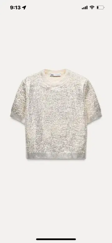 택 포함 미사용 새상품 ZARA 포일 디테일 니트 스웨터 M 실버