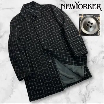 컨디션 최상 NEWYORKER 스텐카라 코트 사이즈 M 다크 네이비 체크
