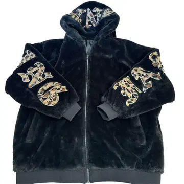 빅 사이즈 5L 백 로고 후드티 실키 퍼 블루종 레오파드