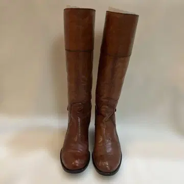 브라운 천연 가죽 롱 부츠