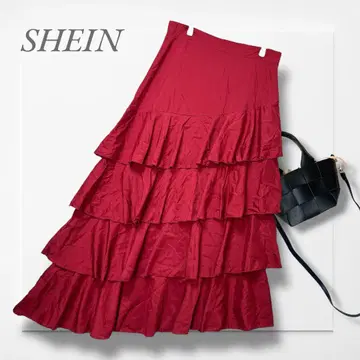 캉캉 스커트(L) 빨간색 비대칭 롱 기장 화려한 댄스 플라멩코