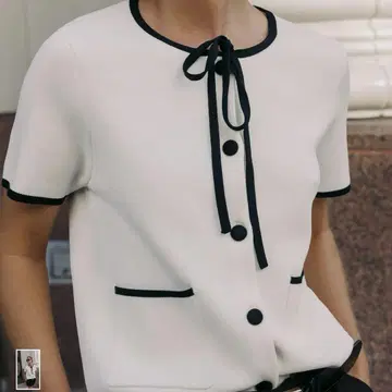 [ ZARA ] 대비 파이핑 니트 자켓 반팔