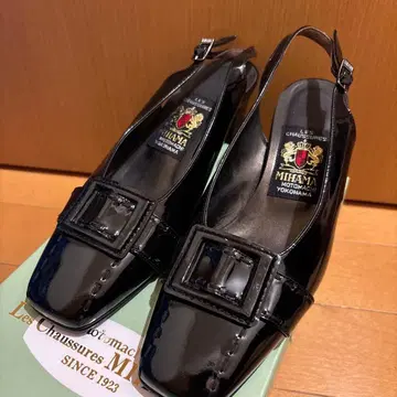 [ 새상품, 미사용 ] 미하마 에나멜 블랙 슬링백 하이힐