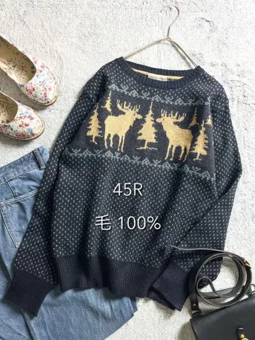 [ 45R ] 45rpm 울 100% 노르딕 무늬 니트 루돌프 인디고