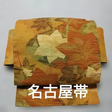 나고야 오비 단풍놀이에 단풍 오렌지 계열 자수 단풍 패턴