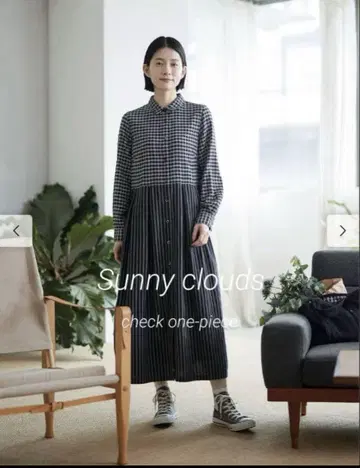Sunny clouds 깅엄과 스트라이프 원피스 사이즈 L 블랙 그레이