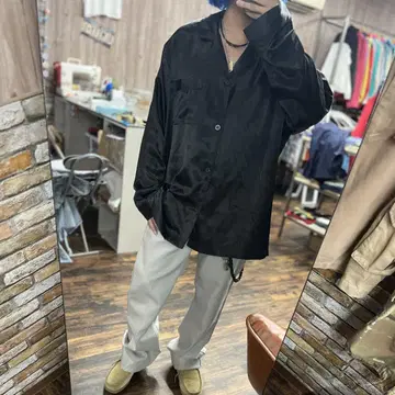 파자마 셔츠 XL 폴리 100% 오버 사이즈 블랙 새틴 셔츠