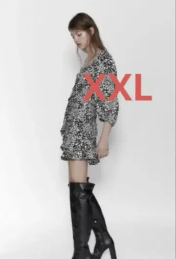 꽃무늬 미니 원피스 긴팔 프릴 포함 XXL