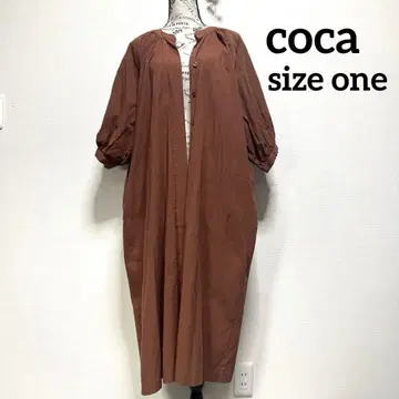 coca 테라코타 색상 7부 소매 롱 셔츠 원피스