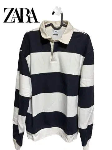 ZARA 네이비와 화이트 스트라이프 피케 셔츠