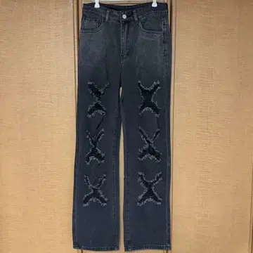 SHEIN 다크 그레이 데미지 가공 스트레이트 데님