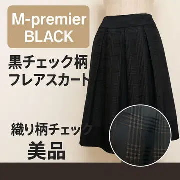 M-프리미에르 체크 무늬 플레어 블랙 스커트 38