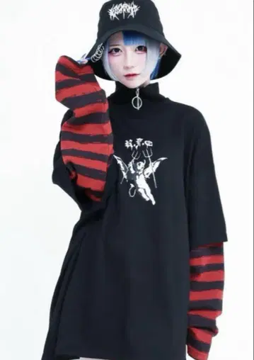 REFLEM 하프 ZIP 레이어드 보더 PO / 풀오버 스웨트 셔츠