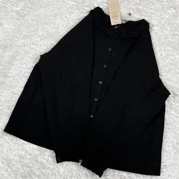 미사용 사만사 모스모스 레이스 옷깃 블라우스 프론트 오픈 코튼 블랙 프리