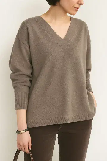 Deuxieme Classe V넥 니트 울 캐시미어 그레이지