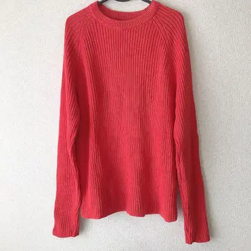 새상품급 ZARA MAN 자라 코튼 리브 니트 오렌지빛 도는 빨간색 L