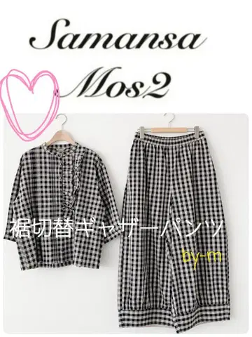 Samansa Mos2 밑단 절개 개더 팬츠 (M) 블랙 체크