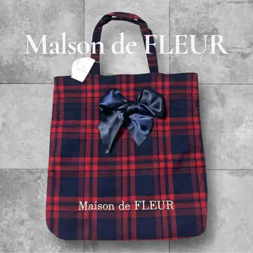 [택 포함 새상품] Maison de FLEUR 체크 무늬 리본 토트백