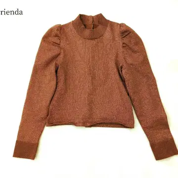 리엔다 샤이니 퍼프 숄더 니트탑 라메 믹스 모크넥