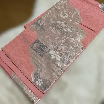 포멀 일본 의류 핑크 계열 꽃무늬 후쿠로 오비 실크 소재