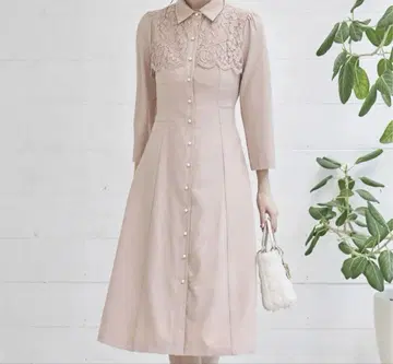 tocco closet 요크 레이스 절개 백 레이스업 셔츠 원피스