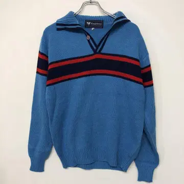 쇼와 레트로 스키 일본산 구제 의류 옷깃 달린 풀오버 라인 니트 스웨터