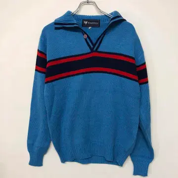 쇼와 레트로 스키 일본산 구제 의류 옷깃 달린 풀오버 라인 니트 스웨터