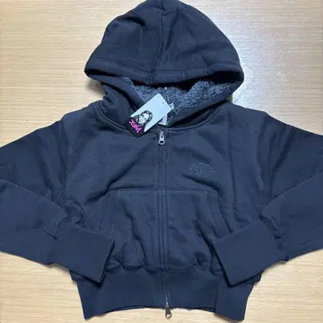 X-girl 후드 부착 크롭 후드티 S 블랙