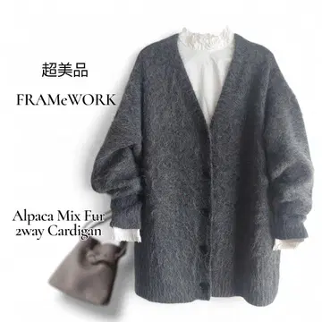 컨디션 최상 프레임워크/알파카 MIX FUR 2way 가디건