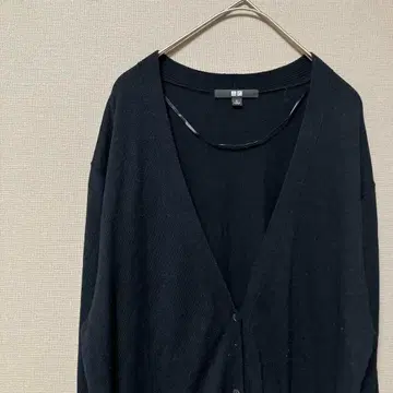 유니클로 롱 가디건 (L) 심플 블랙 무지 V넥 포켓 있음