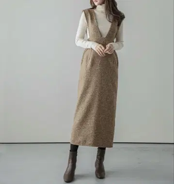 트위드 오버롤 스커트 백 슬릿