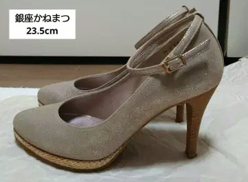 긴자 카네마츠 베이지 글리터 스트랩 하이힐
