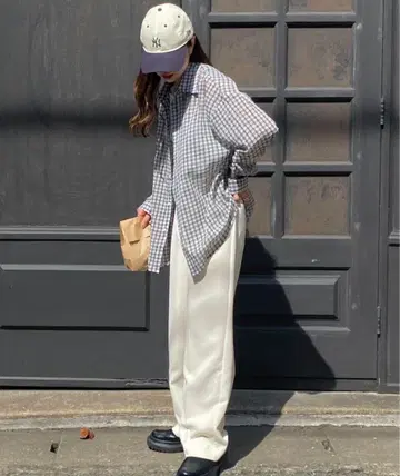 ISOOK 체크 시어 루즈 셔츠 아이보리