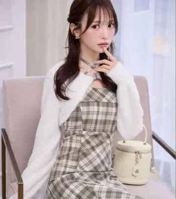 미셸 마카롱 앙상블 체크 원피스
