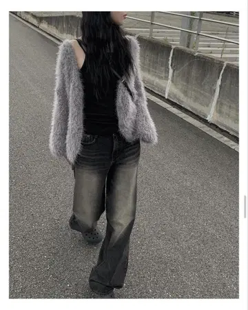 anyonemore 블랙 워싱 데님 와이드 팬츠