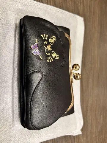 ANNA SUI 고양이 자수 이단 접이식 지갑 블랙