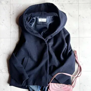 콜라주 개럴개런트 후드 부착 울 혼방 숏코트 XL 네이비