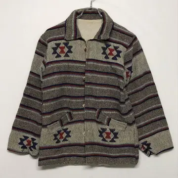 레트로 올드 아메카지 남성용 구제 의류 오르테가 무늬 우드 버튼 자켓