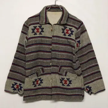 레트로 올드 아메카지 남성용 구제 의류 오르테가 무늬 우드 버튼 자켓