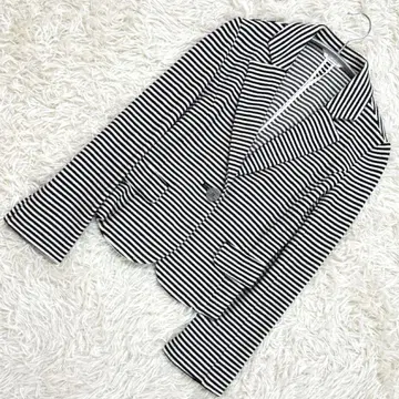 블루벨 화이트 네이비 보더 무늬 테일러드 자켓 긴팔 소매 슬릿 M