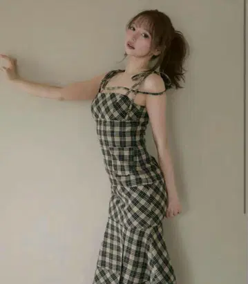 andmary Cecily check long dress