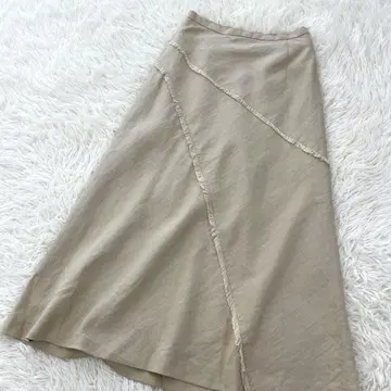 에스피에 마 린넨 프린지 롱 스커트 깔끔한 플레어 베이지