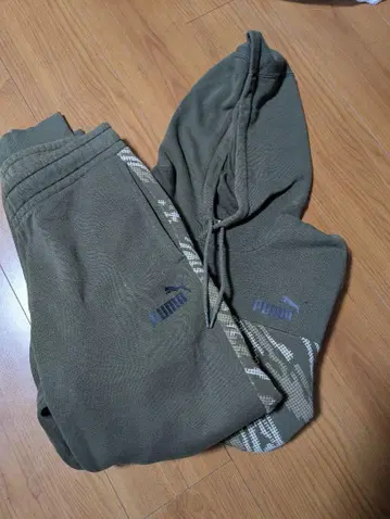Puma 후드 부착 조거 팬츠 올리브 그린